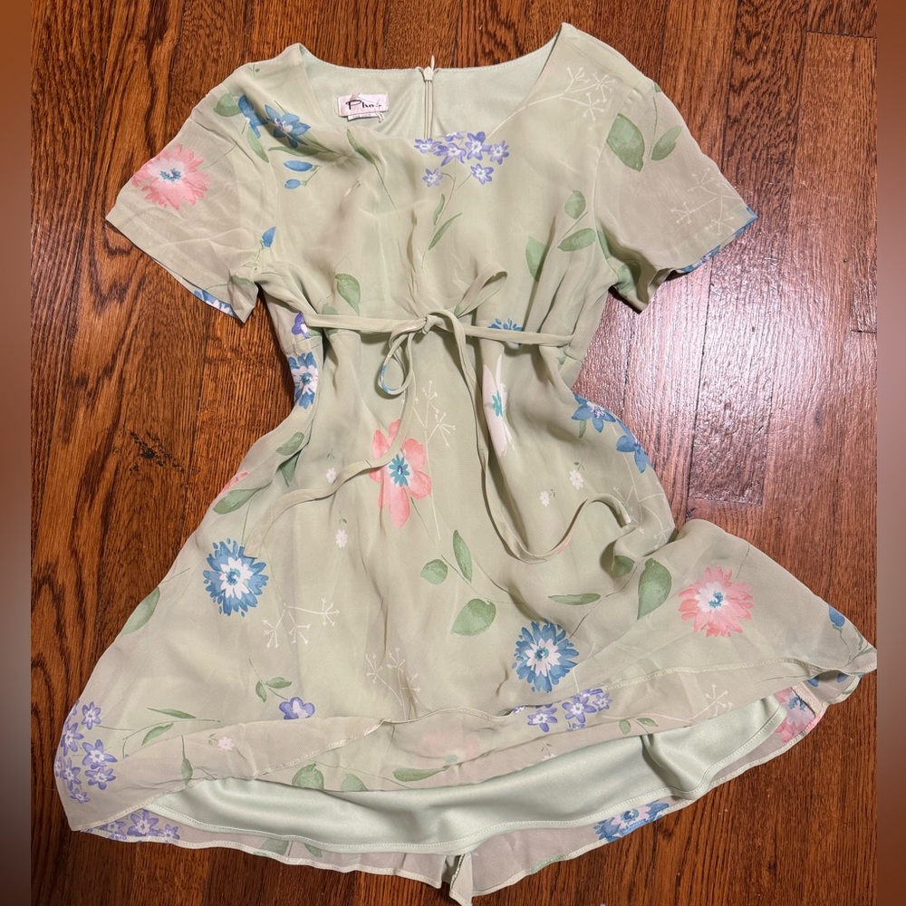 Y2K Babydoll Vintage Deadstock Floral Fairy Green Coquette Tie Top Size S